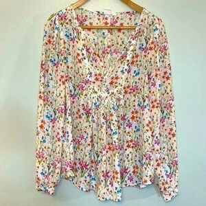GAP Boho Peasant Floral Tunic Pleated Oversized Long Balloon Sleeves Size S
